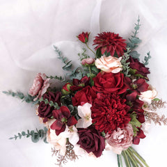 Dahlia Peony Rose Red Bouquet 36cmW x 45cmH Dahlia Peony Rose Red Bouquet 36cmW x 45cmH