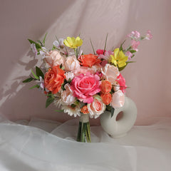 Orange Pink Rose Wedding Bouquet 35cmW Orange Pink Rose Wedding Bouquet 35cmW