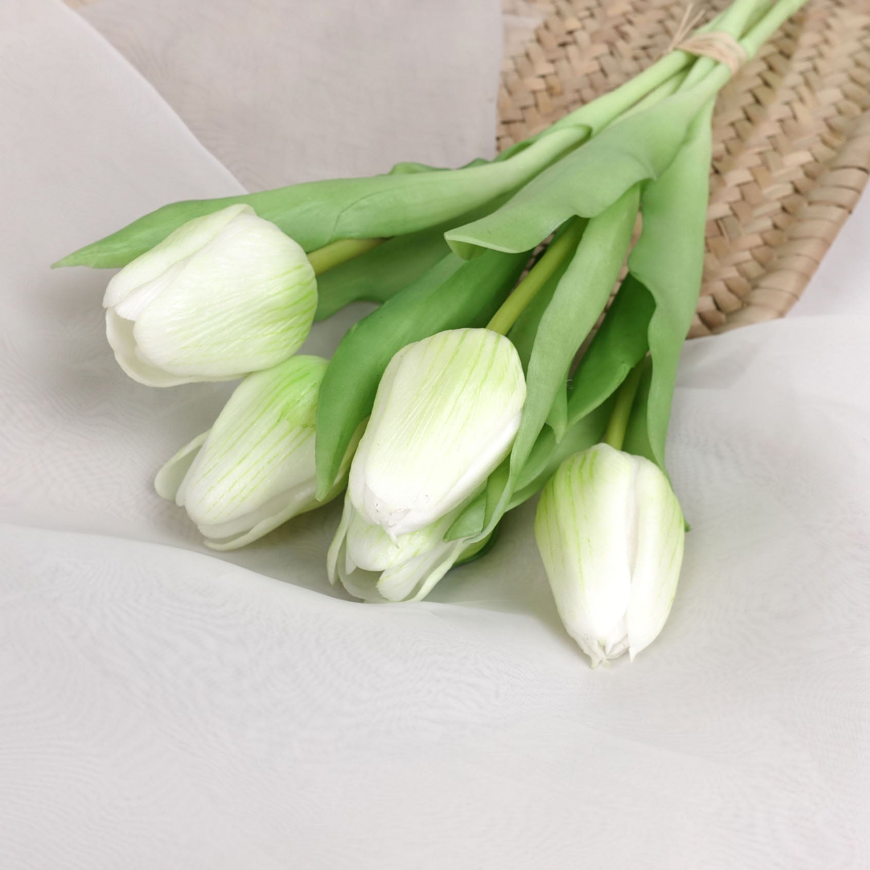 Artificial real touch tulip bunch White Tulip