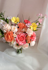 Orange Pink Rose Wedding Bouquet 35cmW Orange Pink Rose Wedding Bouquet 35cmW
