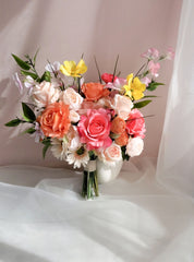 Orange Pink Rose Wedding Bouquet 35cmW Orange Pink Rose Wedding Bouquet 35cmW