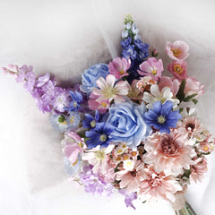 Pastel Rose Dahlia Cosmos Poppy Bouquet