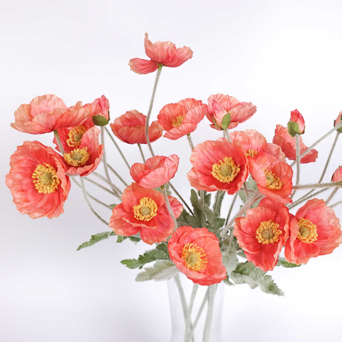 Artificial Poppy Flower Stem Coral 60cmH