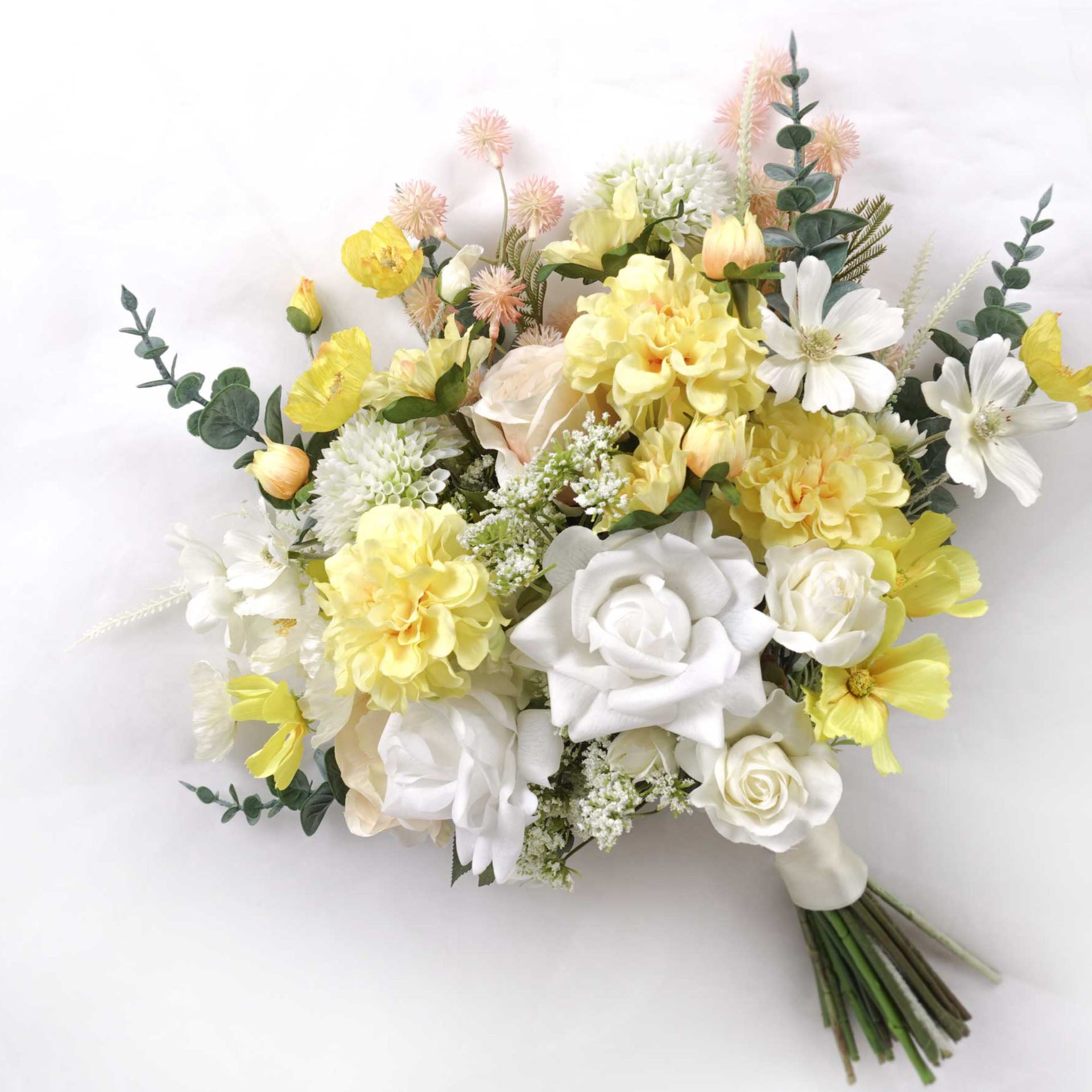 Artificial Flower Wedding Bridal Bouquet Rose Dahlia Yellow Bouquet