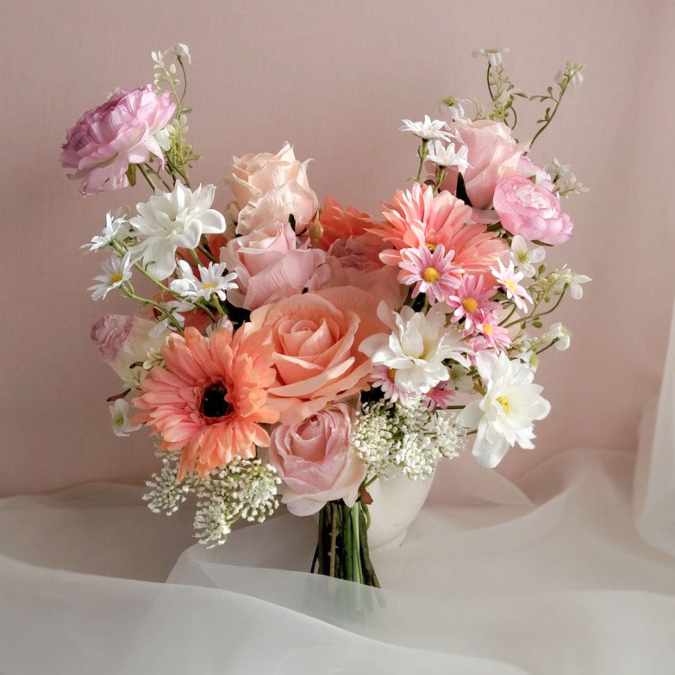 Artificial Pastel Wedding Bouquet Wildflower Bridal Bouquet Pink Peach Bouquet JFLORAL