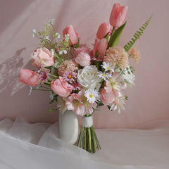 Artificial Tulip Wedding Bouquet Faux Pastel Pink Tulip Bouquet Wildflower Wedding Bouquet Pink White Flower Bridal Bouquet JFLORAL 