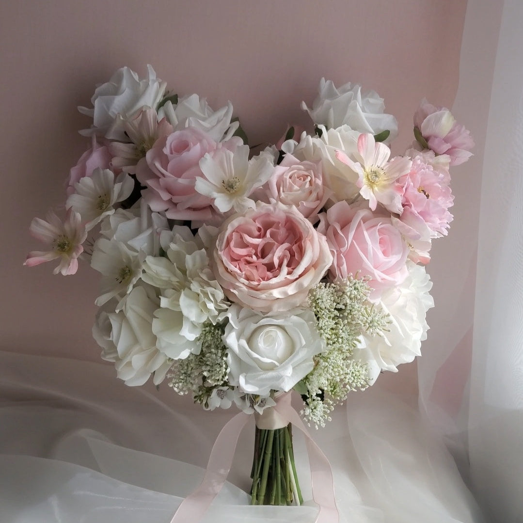 Artificial Wedding Bridal Bouquet White Pink Rose Bouquet Real touch Wedding Bouquet