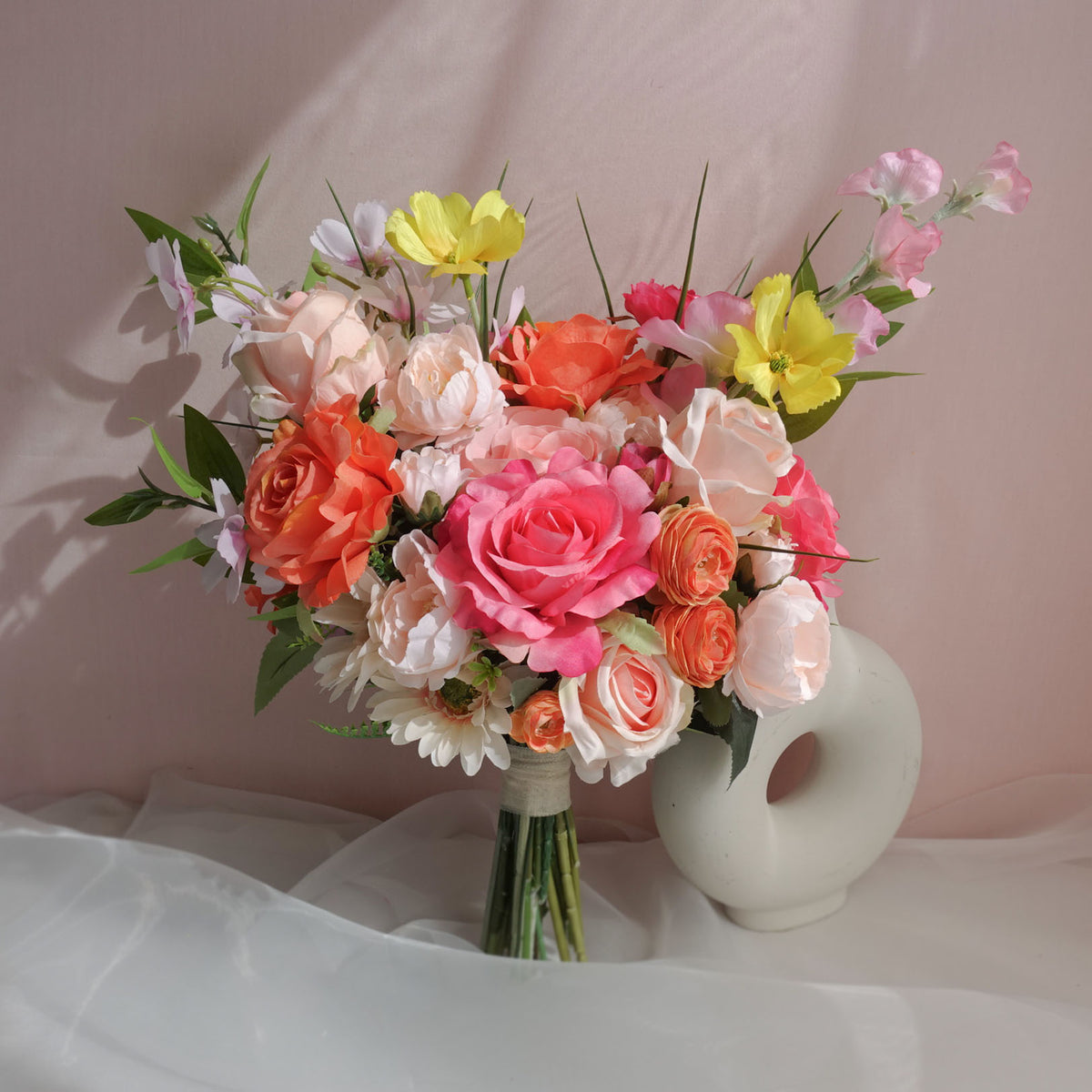 Artificial Wedding Bouquet Pink Orange Wildflower Bouquet Whimsical Bouquet Pastel Wedding Bouquet JFLORAL