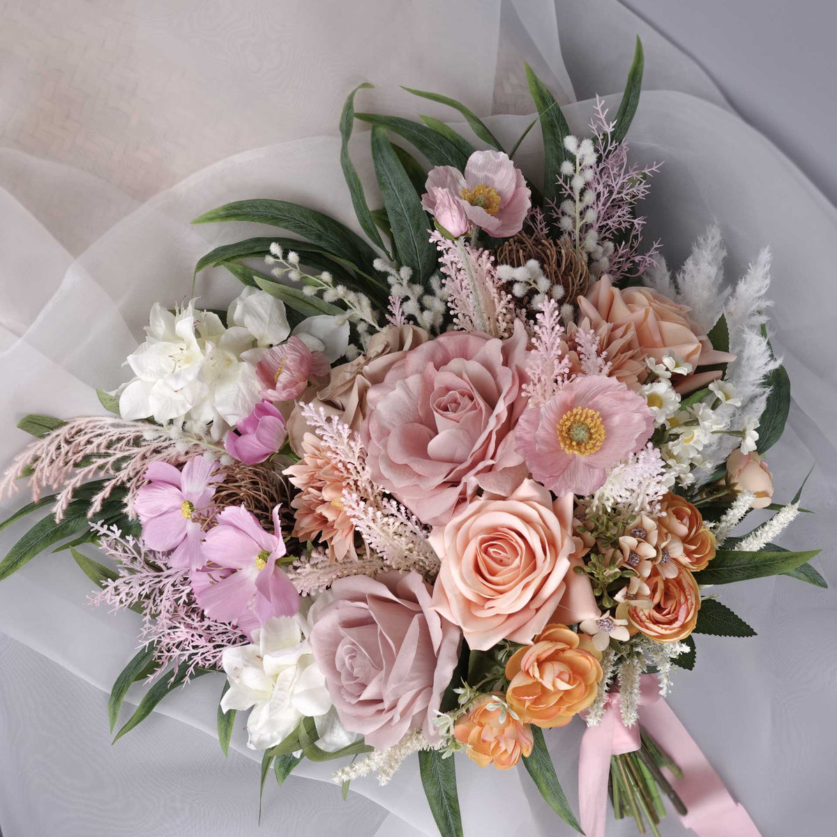 Artificial Wedding Bridal Bouquet Pink Peach Rose Bouquet Wedding Floral