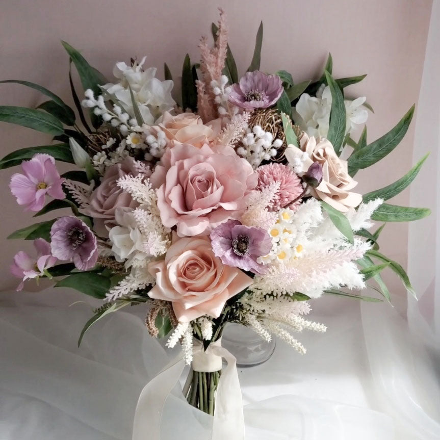 Artificial Wedding Bridal Bouquet Pink Purple Bouquet Boho Bouquet Wildflower Bouquet