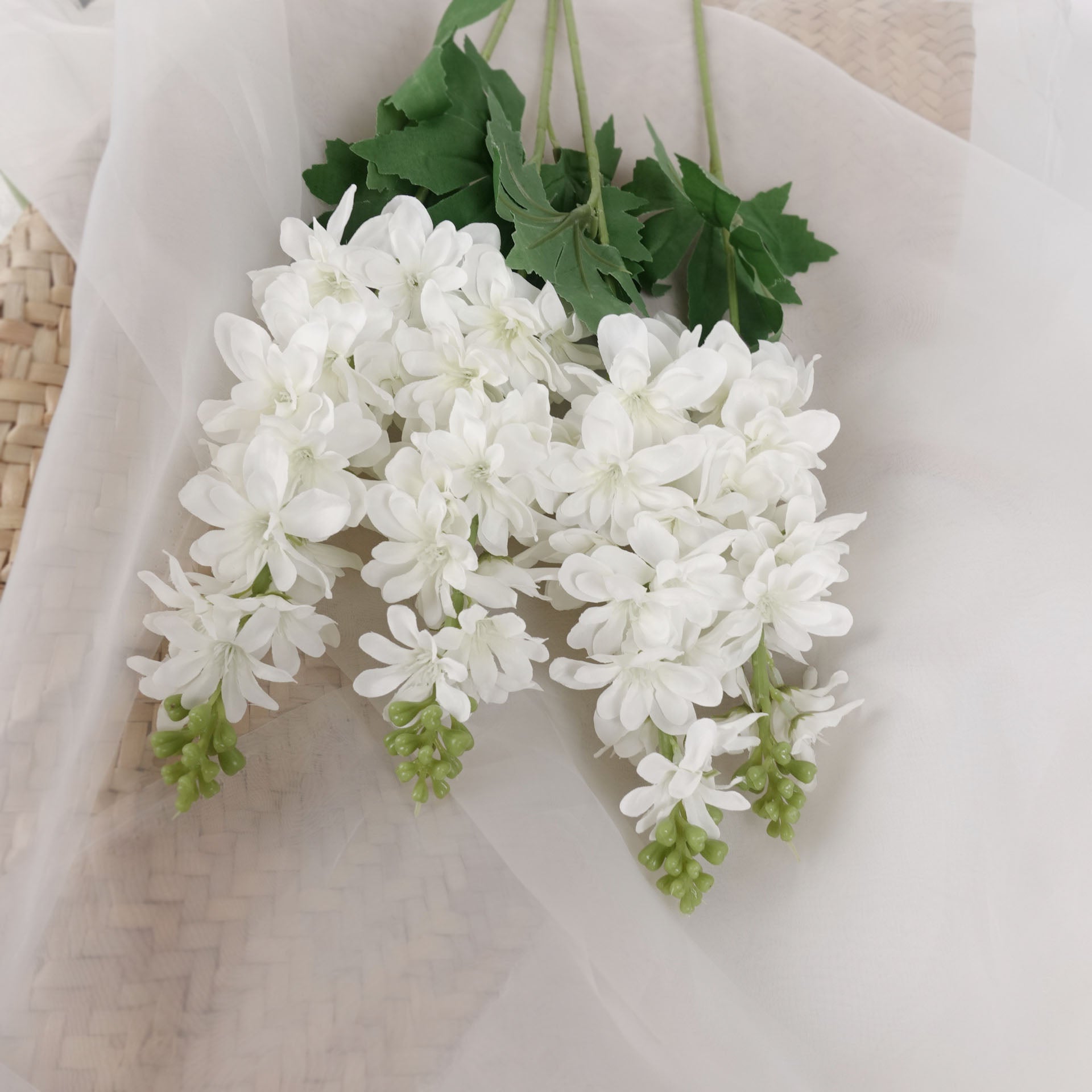 Artificial White Stock Flower Stem 62cmH Faux White Delphinium Fake Stock Flower