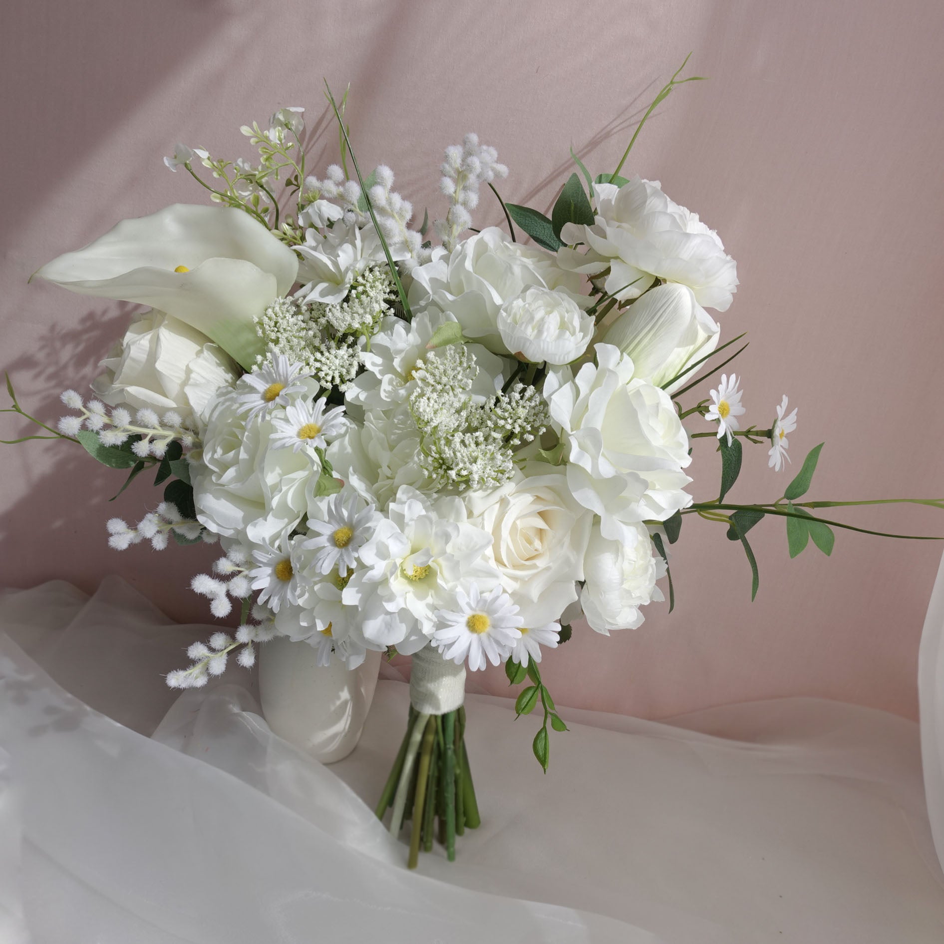 Artificial White Wedding Bouquet Whimsical Bridal Bouquet Wildflower wedding bouquet White Bouquet