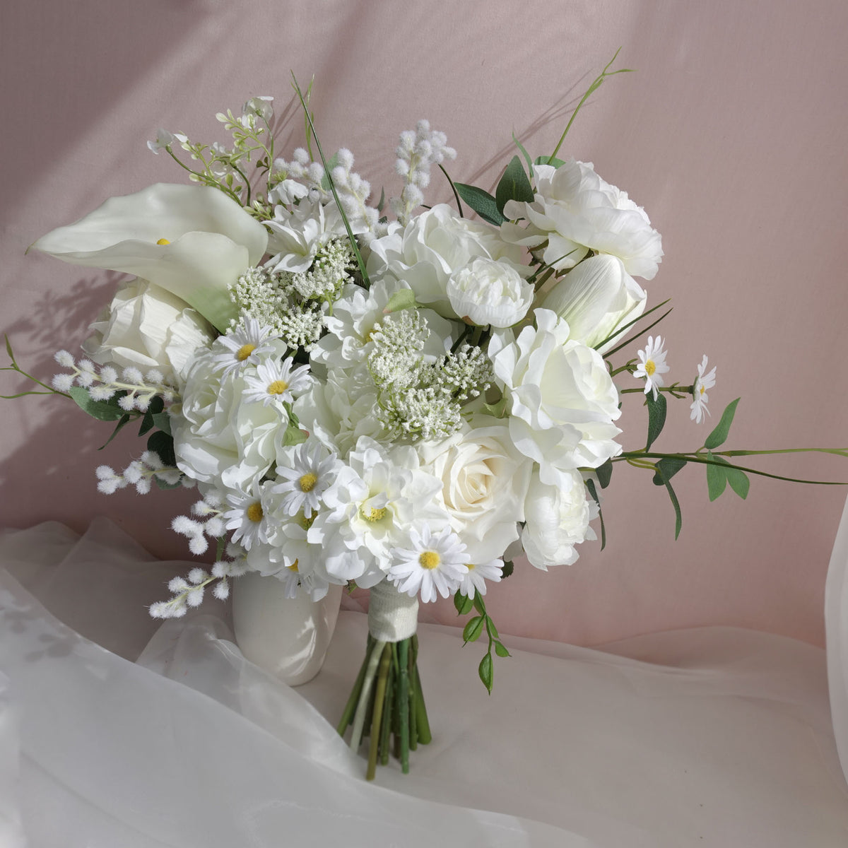 Artificial White Wedding Bouquet Whimsical Bridal Bouquet Wildflower wedding bouquet White Bouquet