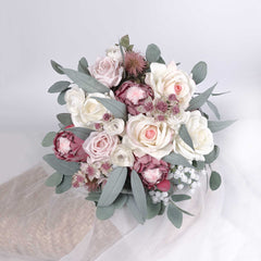 Protea Real-touch Rose Wedding Bouquet