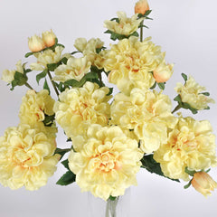 3 Heads Artificial Dahlia Stem Yellow 67cmH