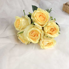 6 Heads Rose Bouquet Yellow 38cmH