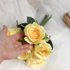 6 Heads Rose Bouquet Yellow 38cmH