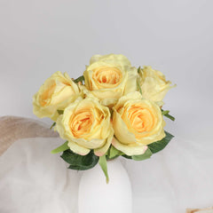 6 Heads Rose Bouquet Yellow 38cmH