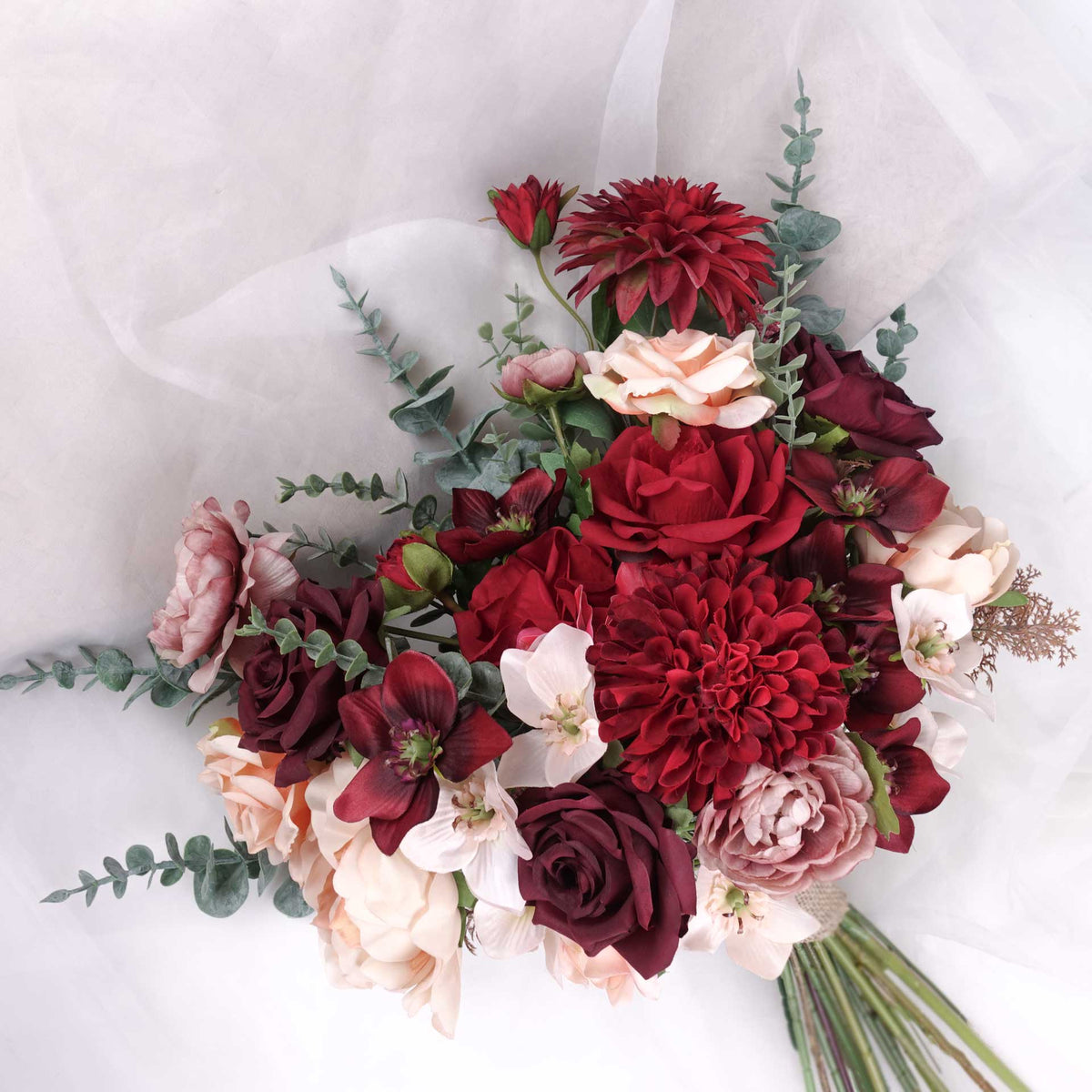 Artificial Wedding Bouquet, Bridal Bouquet, Red Maroon Bouquet