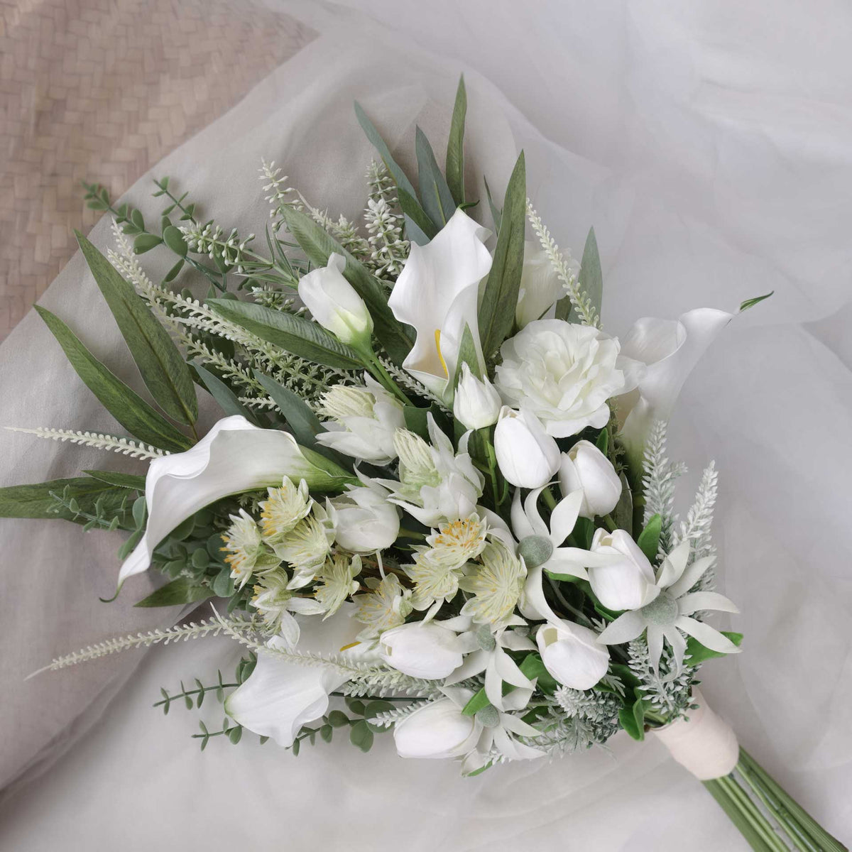 Calla Lily Wedding Bouquet, Tulip Bouquet, White Bridal Bouquet