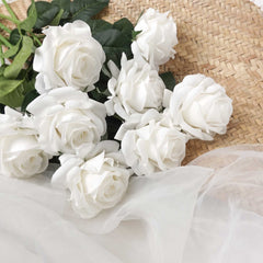 Real Touch Big Head Garden Rose Stem in Pure White