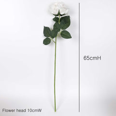 Real Touch Big Head Garden Rose Stem in Pure White