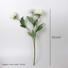 3 Heads Peony Flower Stem Cream 52cmH