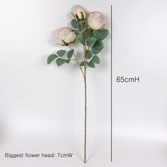 3 Heads Dried-look Rose Stem 65cmH