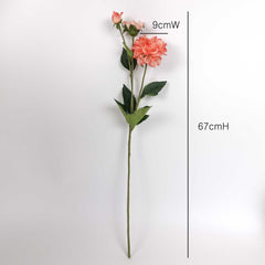 3 Heads Artificial Dahlia Stem Peach 67cmH