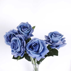 Real Touch Big Head Garden Rose Stem in Blue