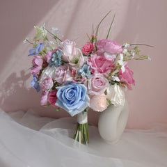 Pastel Pink Blue Rose Bouquet 35cmW