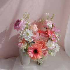 Peach Pink Rose Ranunculus Wedding Bouquet 35cmW