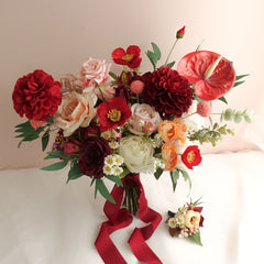 Red Dahlia Rose Wedding Bouquet 38cmW