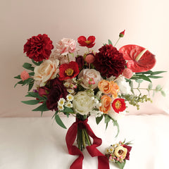 Artificial Red Dahlia Wedding Bouquet Red Bridal Bouquet