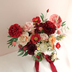 Red Dahlia Rose Wedding Bouquet 38cmW