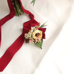 Red Dahlia Rose Wedding Bouquet 38cmW