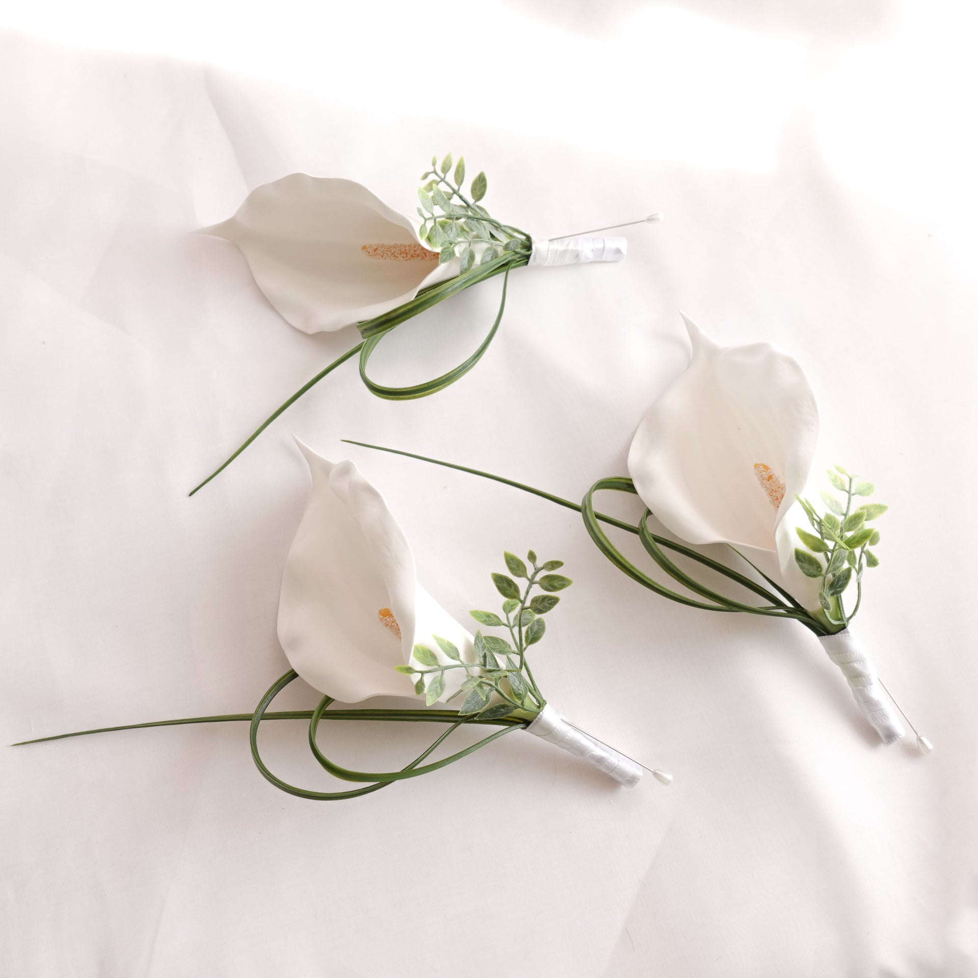 Artificial White Lily Boutonniere, Buttonhole 