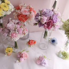 Pastel Bridesmaid Bouquet. Buttonhole