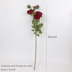 6 Heads Austin Rose Spray Burgundy Red