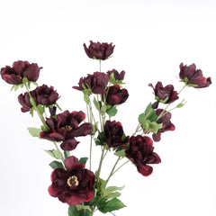 6 Heads Anemone Flower Stem Burgundy