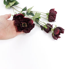 6 Heads Anemone Flower Stem Burgundy