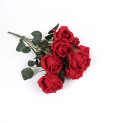 9 Heads Red Rose Bush 50cmH