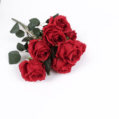 9 Heads Red Rose Bush 50cmH