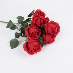 9 Heads Red Rose Bush 50cmH