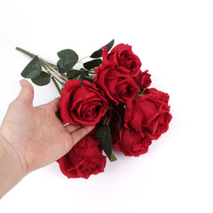 9 Heads Red Rose Bush 50cmH