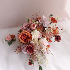 Rust Orange Pink Rose Wedding Bouquet 38cmW