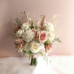 White Blush Rose Dahlia Wedding Bouquet 38cmW