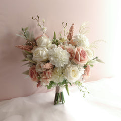 White Blush Rose Dahlia Wedding Bouquet 38cmW