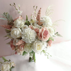 White Blush Rose Dahlia Wedding Bouquet 38cmW