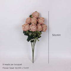 9 Heads Brown Rose Bush 50cmH
